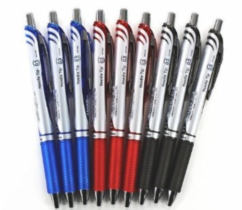 Pentel Energel Deluxe RTX Retractable Liquid Gel Pen,0.5mm, Fine Line, Needle Tip, Black.blue.red Ink-each 3 Pens/total 9 Pens Special Value Set - Image 2